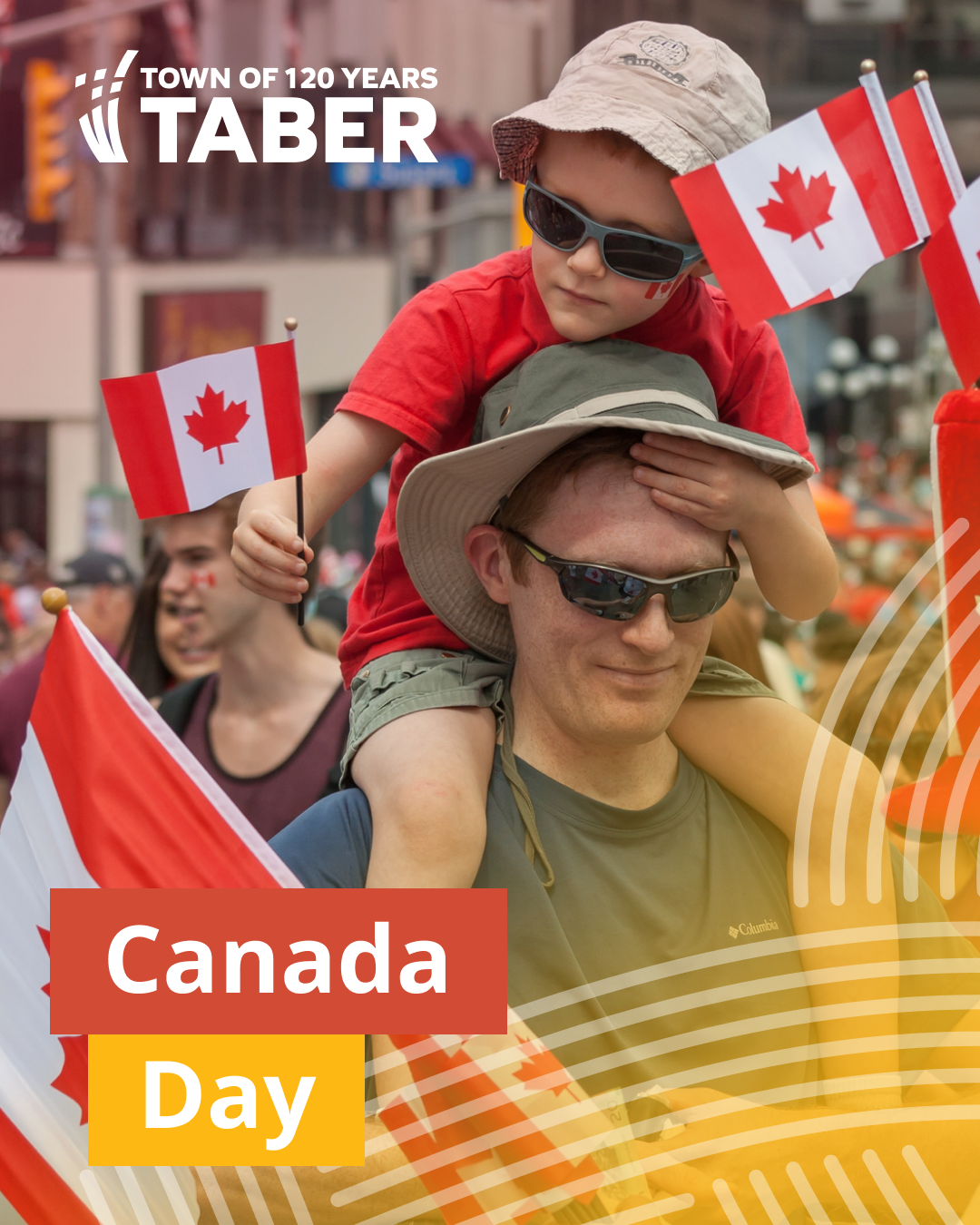 Community members in Taber celebrating Canada Day with festive activities, Canadian flags, fireworks, and family-friendly events in a lively outdoor setting.